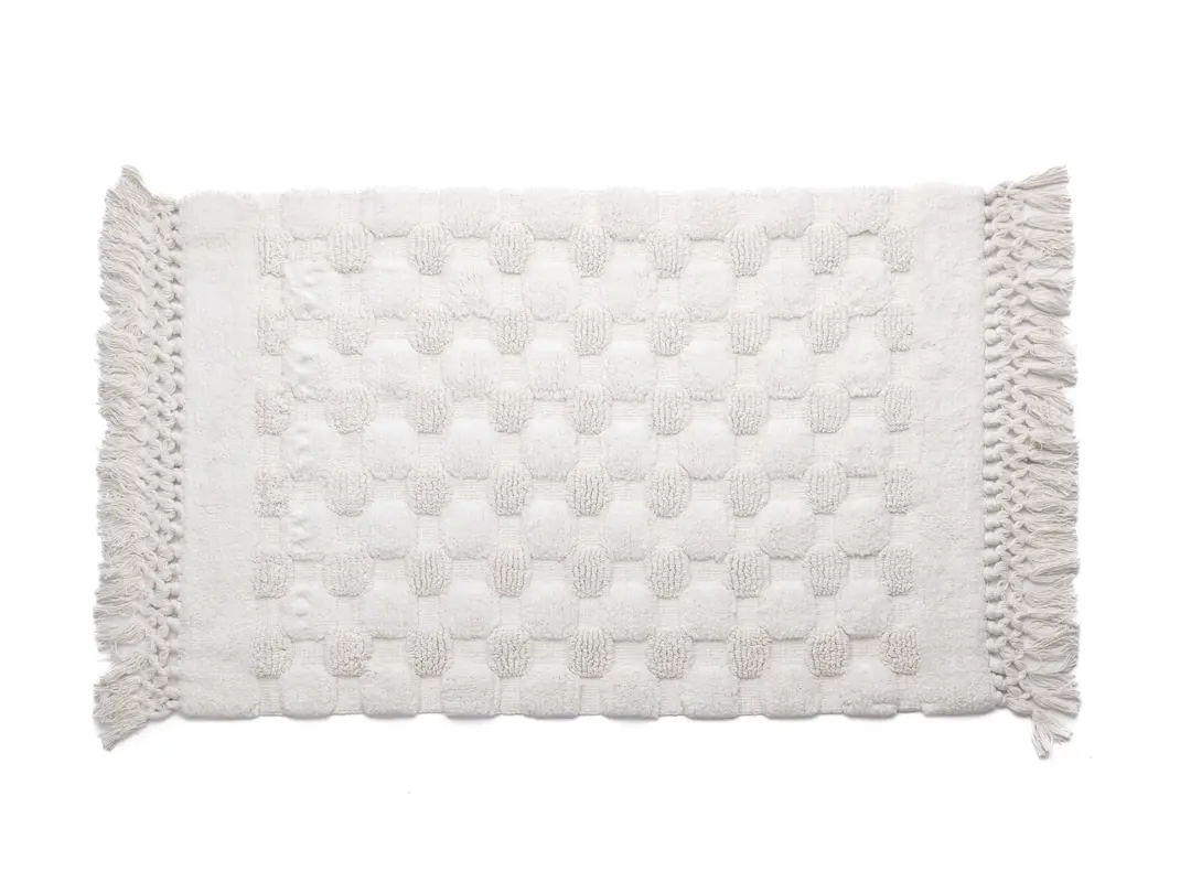Enmore Tekstil krem pom-pom kabarcıklı pamuklu banyo paspası üçüncü açı — N11 Amazon ürün görseli beyaz fon