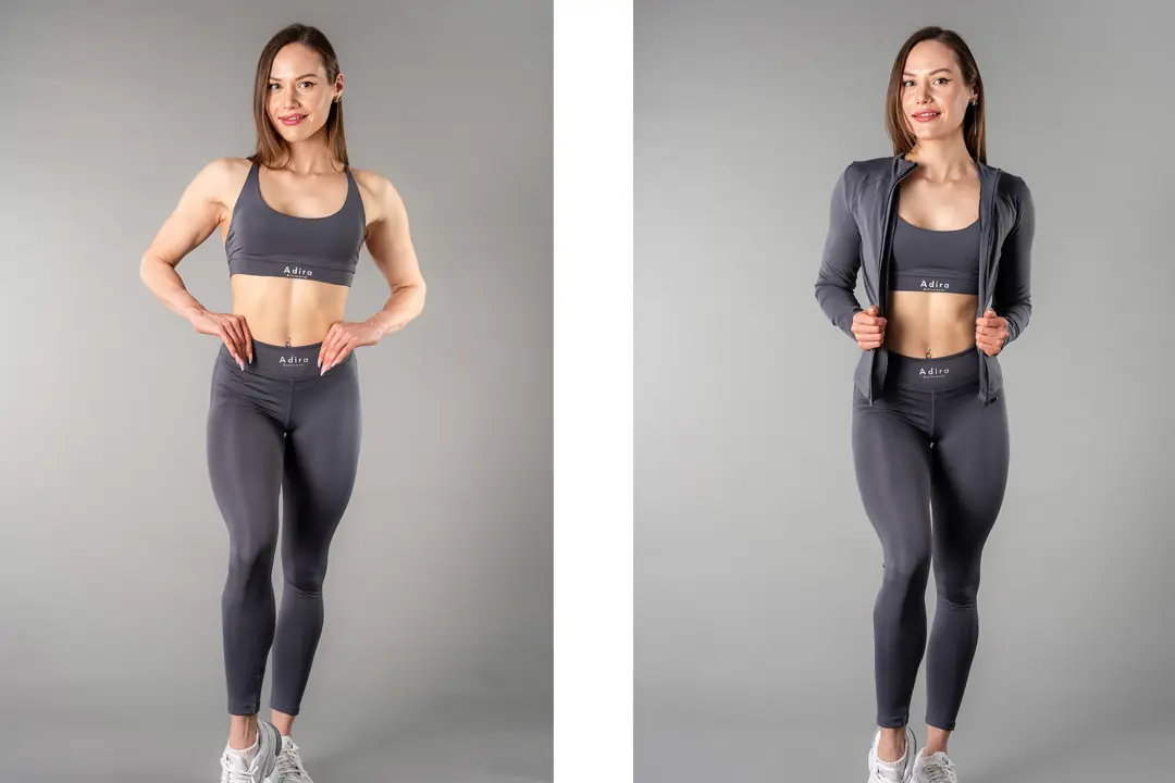 Moda Fotoğraf Çekimi İzmir — ADIRA Activewear Gri Arka Plan Uyumu — mertakdurak.com