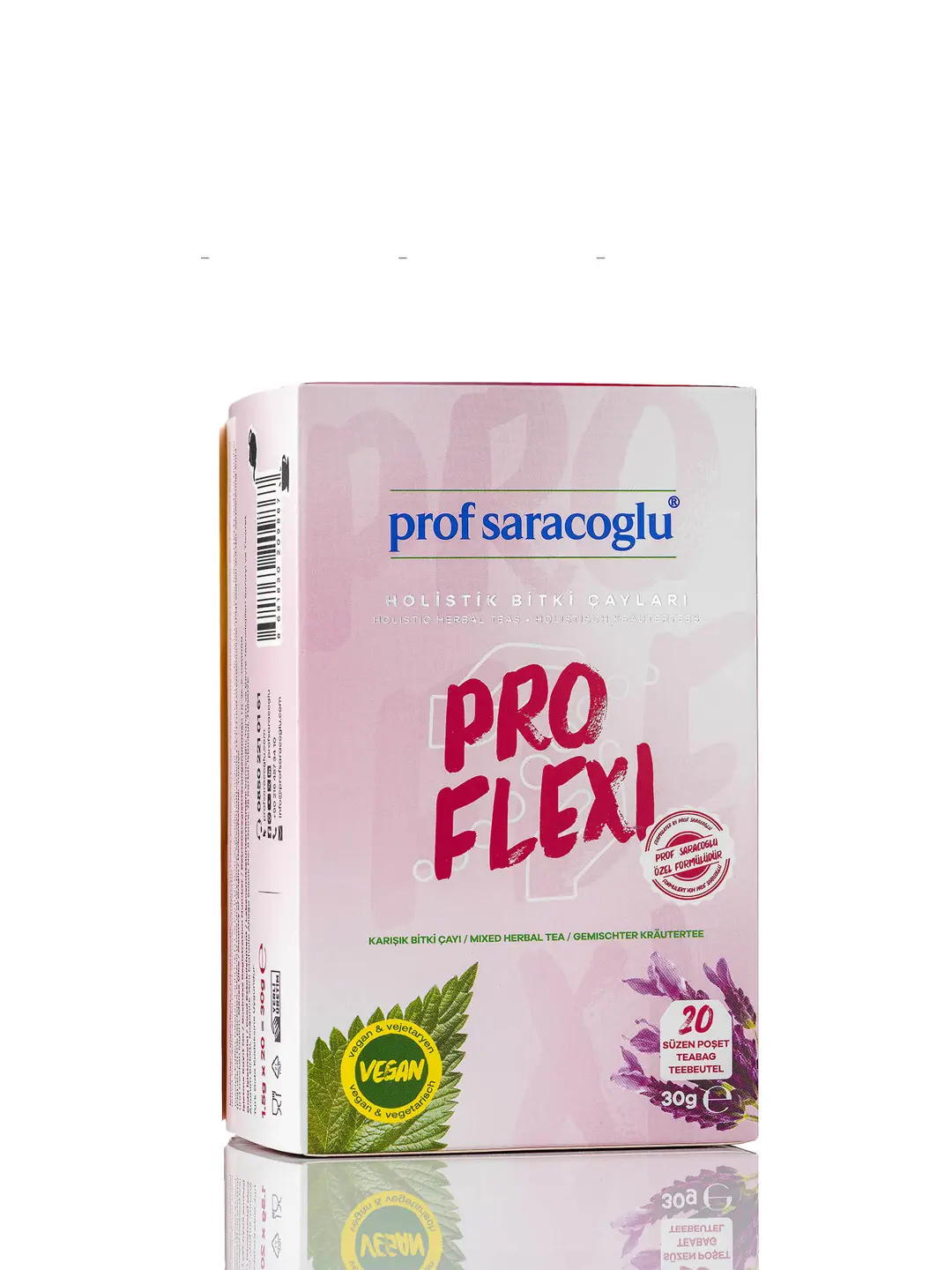 Prof Saraçoğlu Pro Flexi Holistik Bitki Çayları ürün ve ambalaj fotoğrafı — İzmir'de beyaz fon ürün fotoğrafı