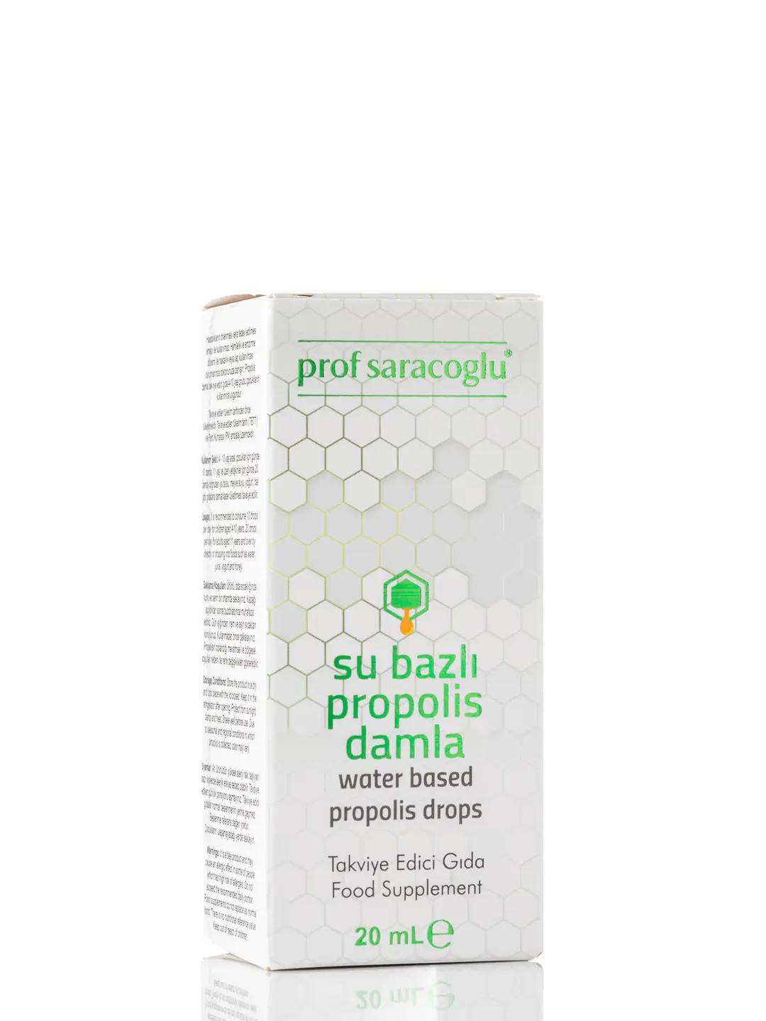 Prof Saraçoğlu su bazlı propolis damla ürün ve ambalaj fotoğrafı — RF Studio, İzmir'de fotoğraf çekimi
