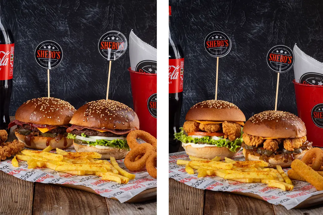 Gıda Fotoğraf Çekimi İzmir — Shebo's Burger Ahşap Zemin Doku — mertakdurak.com