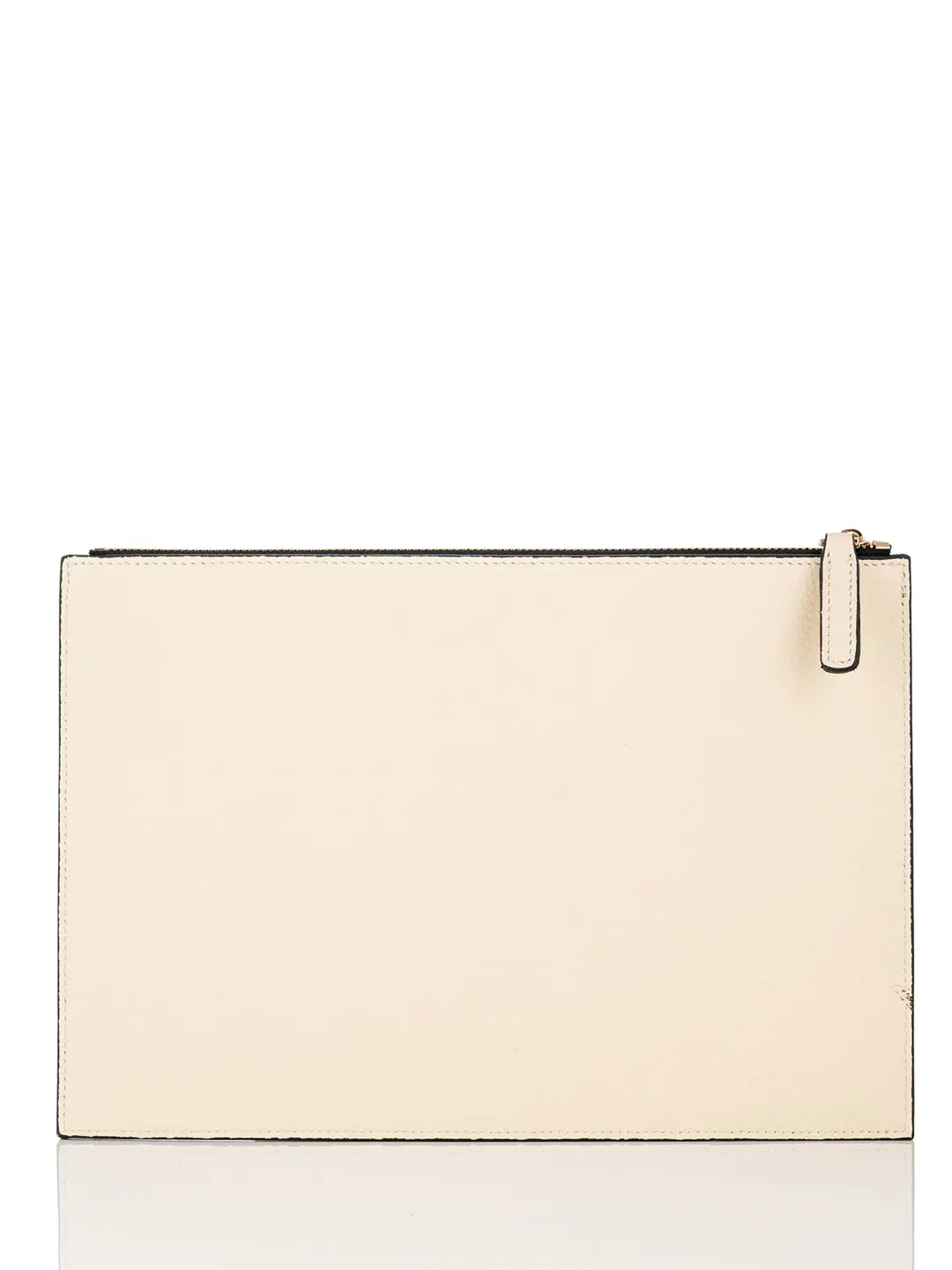 GioMi krem deri clutch arka görünüm, siyah çerçeve altın fermuar — İzmir deri çanta ürün fotoğrafı