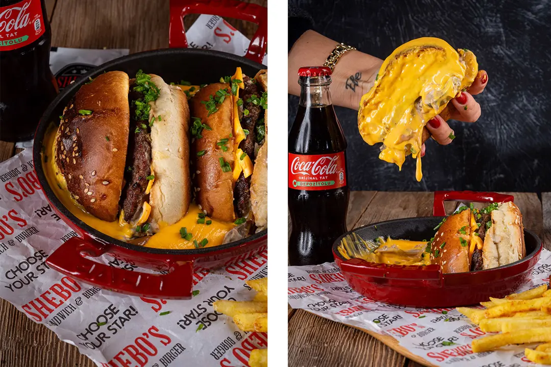 Gıda Fotoğraf Çekimi İzmir — Shebo's Burger Marka Rengi Arka Plan — mertakdurak.com